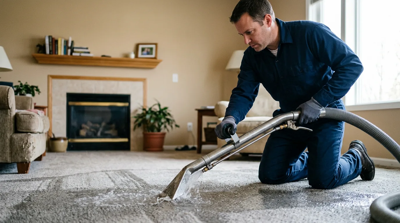 Water damage restoration technician working near Franklin Lakes, NJ